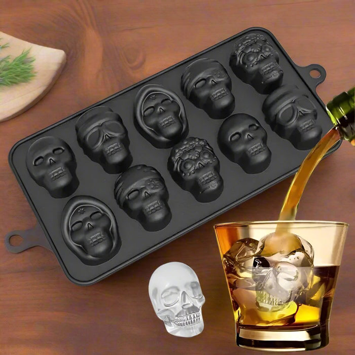 Skull Cocktail Ice Silicone Tray - 10 Grids Ice Cube Maker for Parties