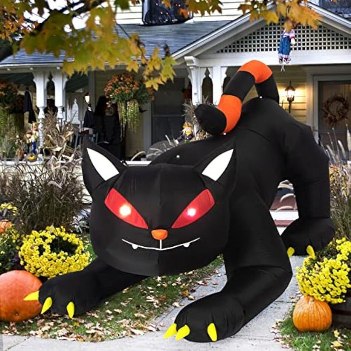 1.8m Inflatable Black Cat with Shaking Head & LED Lights – Spooky Halloween Yard Decoration for Indoor & Outdoor Fun - Gear Elevation