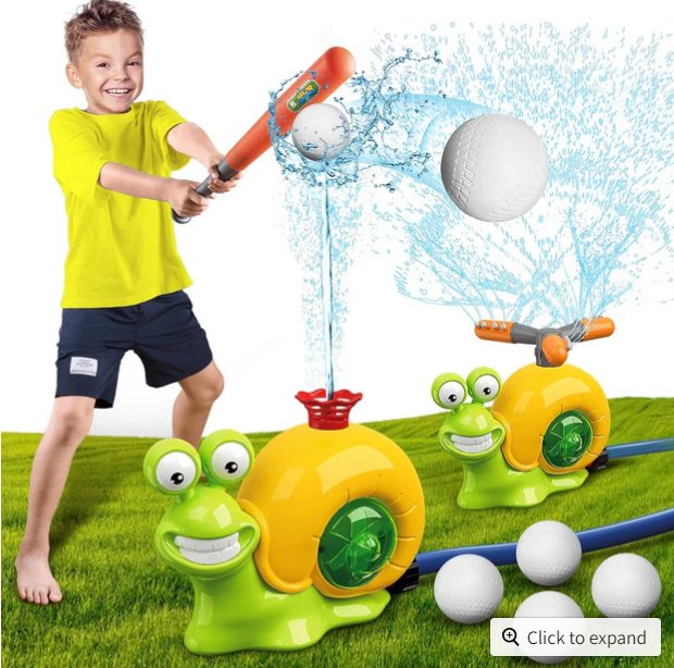 2 - in - 1 Water Sprinkler - Baseball Toy for Kids, 360° Rotating Spray - Gear Elevation