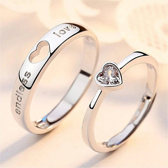 2 - Piece Zircon Heart Couple Rings Set – Timeless Wedding Jewelry for Him and Her - Gear Elevation