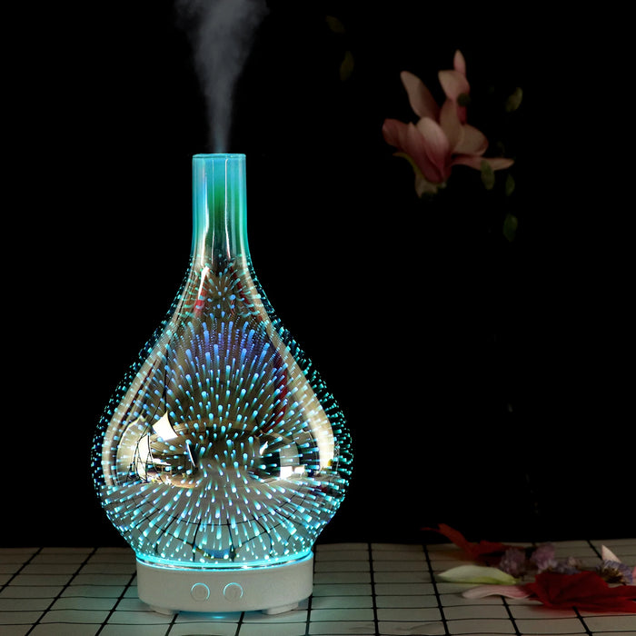 Firework Glass Aroma Diffuser – 3D Ultrasonic Humidifier with 7 LED Lights & Essential Oil Nebulizer