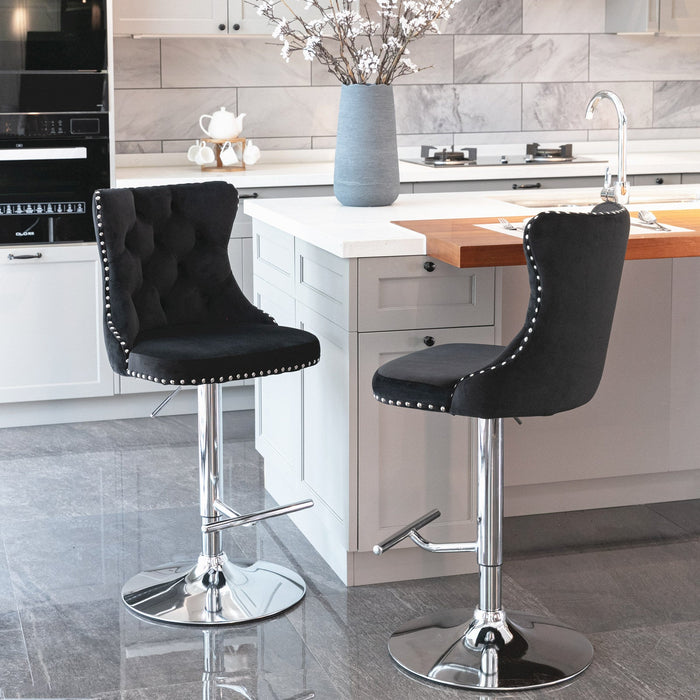 25 - 33 Inch Modern Upholstered Chrome Base Bar Stools with Backs, Comfortable Tufted for Home, Pub, and Kitchen (Gray, Set of 2) - Gear Elevation