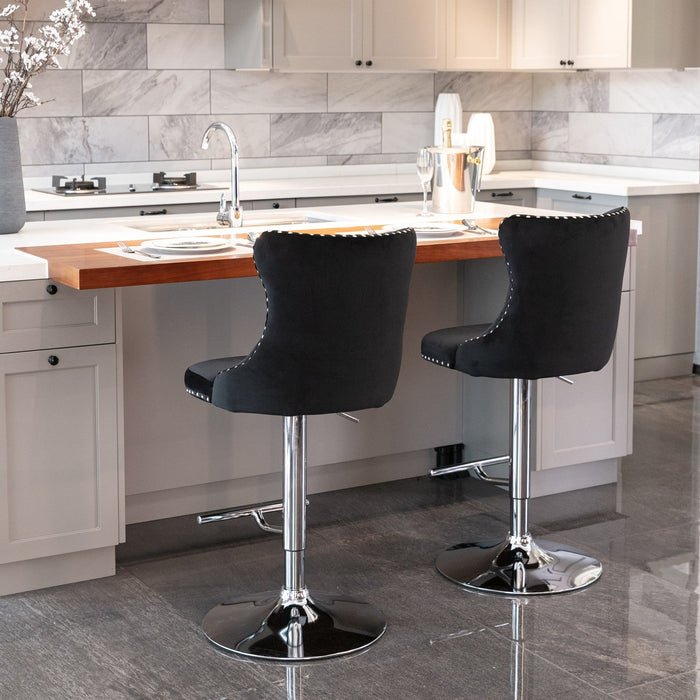 25 - 33 Inch Modern Upholstered Chrome Base Bar Stools with Backs, Comfortable Tufted for Home, Pub, and Kitchen (Gray, Set of 2) - Gear Elevation