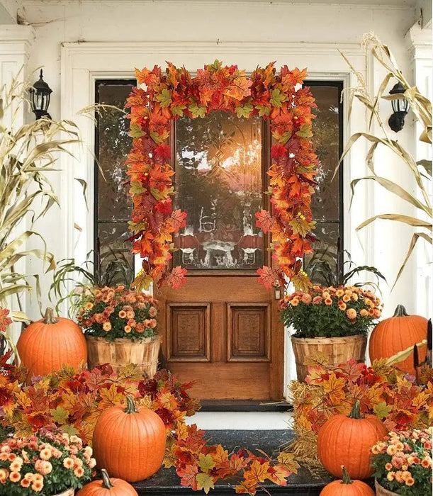 2M Artificial Autumn Maple Leaf Garland– Lush Autumn Vine for Thanksgiving & Halloween Decor - Gear Elevation