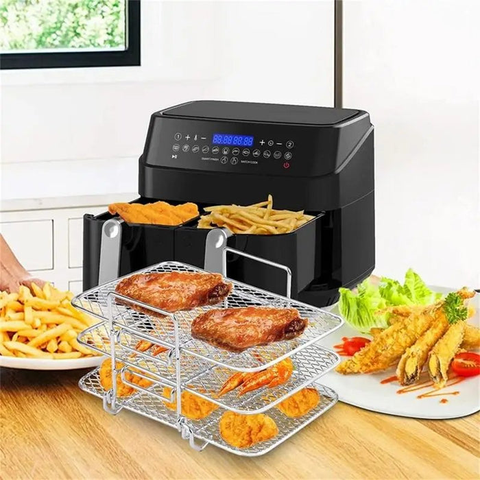 3 - Layer Air Fryer Rack - Multi - Layer Stainless Steel Stackable Grid Grilling and Toast Rack for Oven and Microwave - Gear Elevation