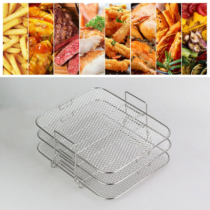 3 - Layer Air Fryer Rack - Multi - Layer Stainless Steel Stackable Grid Grilling and Toast Rack for Oven and Microwave - Gear Elevation