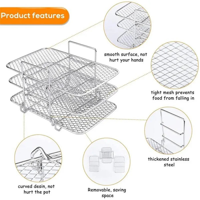 3 - Layer Air Fryer Rack - Multi - Layer Stainless Steel Stackable Grid Grilling and Toast Rack for Oven and Microwave - Gear Elevation