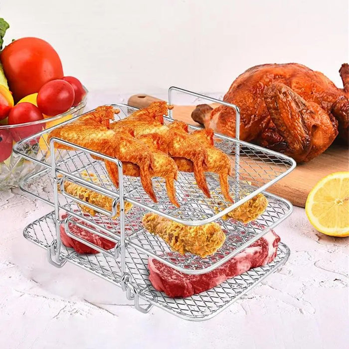 3 - Layer Air Fryer Rack - Multi - Layer Stainless Steel Stackable Grid Grilling and Toast Rack for Oven and Microwave - Gear Elevation