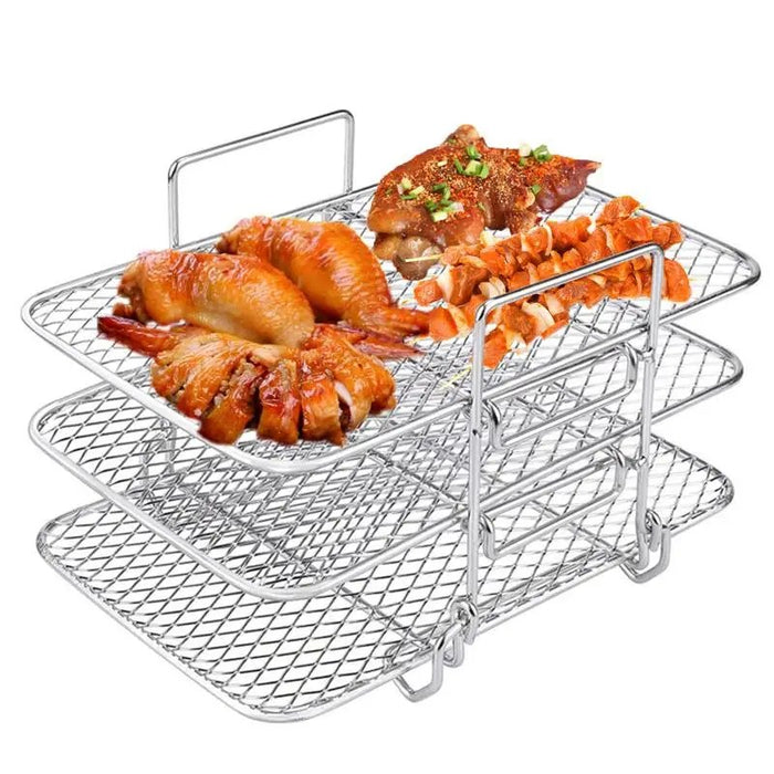 3 - Layer Air Fryer Rack - Multi - Layer Stainless Steel Stackable Grid Grilling and Toast Rack for Oven and Microwave - Gear Elevation