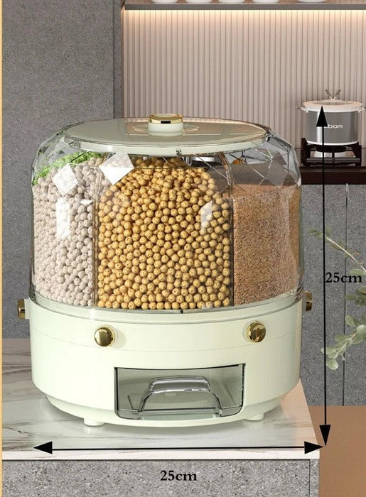 360° Rotating Grain Dispenser - Multi - Compartment Storage - Gear Elevation