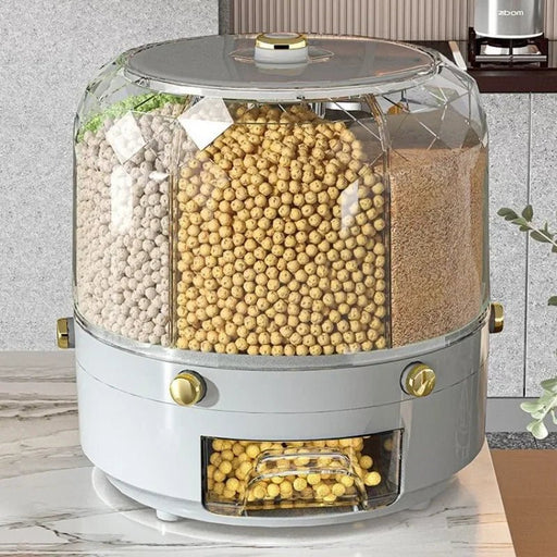 360° Rotating Grain Dispenser - Multi - Compartment Storage - Gear Elevation