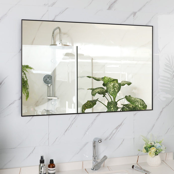 36x24 Inch Modern Black Bathroom Mirror with Aluminum Frame Decorative Wall Mirror Suitable for Living Room, Bedroom - Gear Elevation
