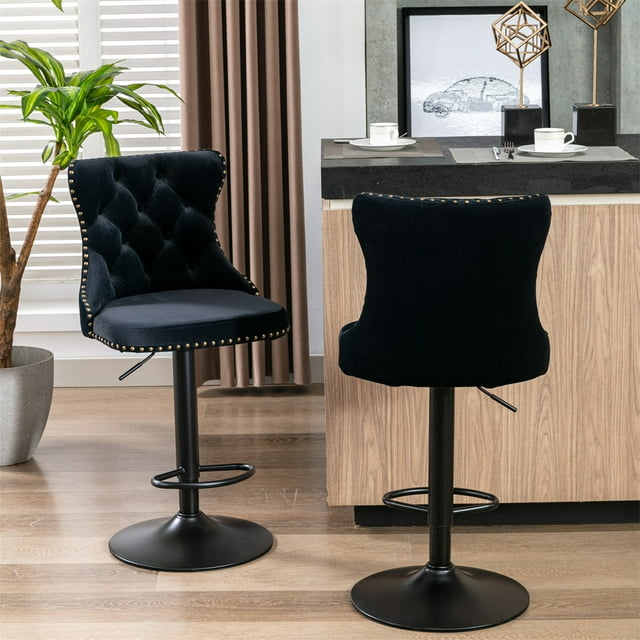 Lux Velvet Bar Stools - Upholstered Bar Stools with Backs Comfortable Tufted for Home Pub and Kitchen