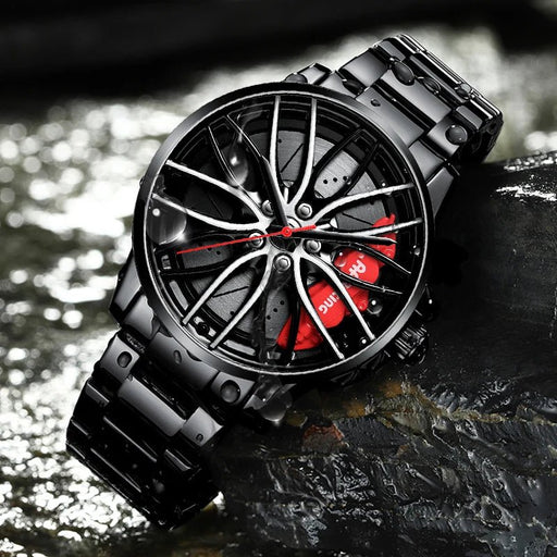 3D Car Wheel Watch for Men – Bold Waterproof Rim Hub Design for Auto Enthusiasts! - Gear Elevation