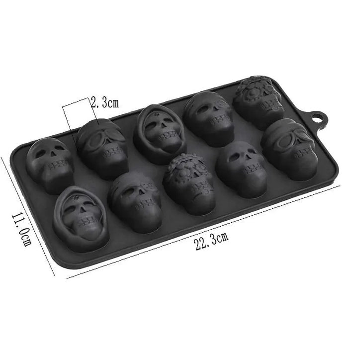 Skull Cocktail Ice Silicone Tray - 10 Grids Ice Cube Maker for Parties