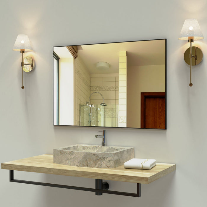 40x30 Inch Modern Bathroom Mirror with Storage Rack Rectangular Mirror Bathroom Living Room Bedroom Hanging Mirror - Gear Elevation