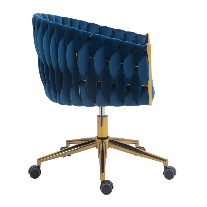 Modern Design Hand-Woven Dressing Chair with Wheeled Backrest, Adjustable for 360° Rotation Height