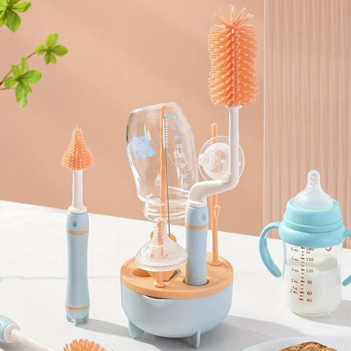 6 - in - 1 Baby Bottle Cleaner Set with Drying Rack - 2 Silicone Baby Bottle Brushes, Straw Brush, Nipple Brush & Storage Box - Gear Elevation