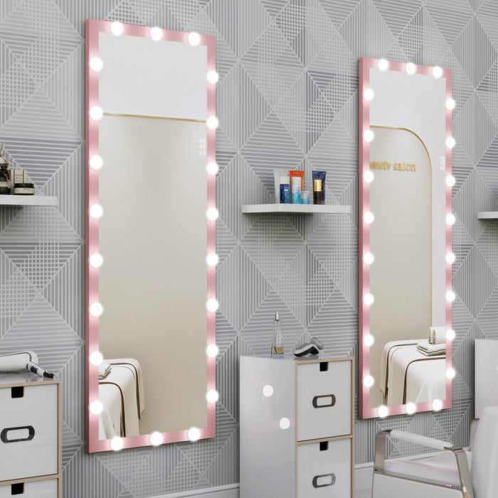 62.6 - inch x 23.3 - inch Pink Hollywood Illuminated Full - Body Vanity Mirror with 3 Color Modes, Standing Floor Mirror with Touch Control - Gear Elevation