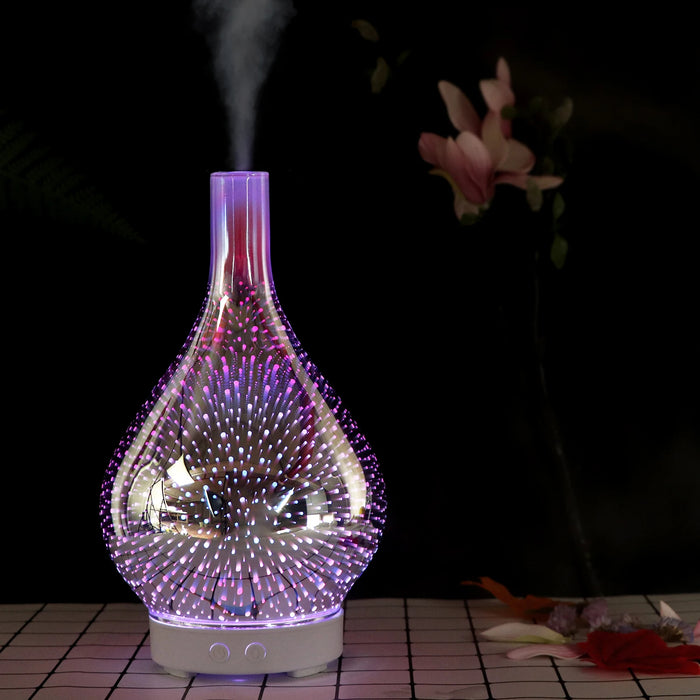 Firework Glass Aroma Diffuser – 3D Ultrasonic Humidifier with 7 LED Lights & Essential Oil Nebulizer