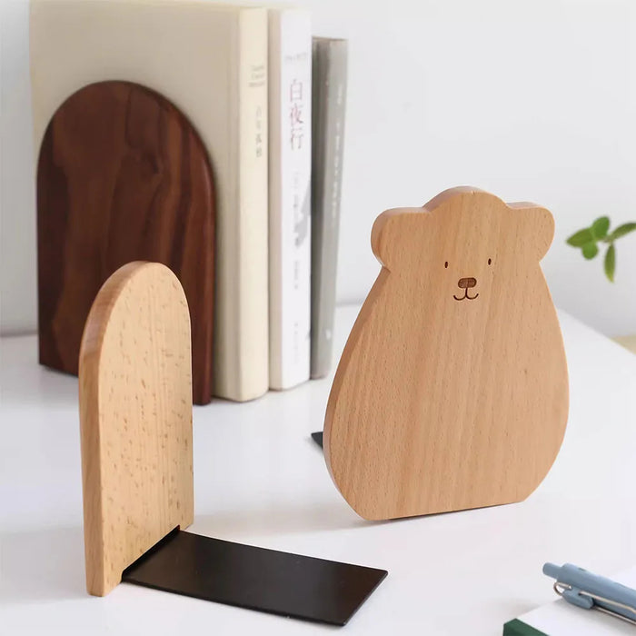 Natural Wood Bookends – Stylish Desktop Organizer for Home & Office