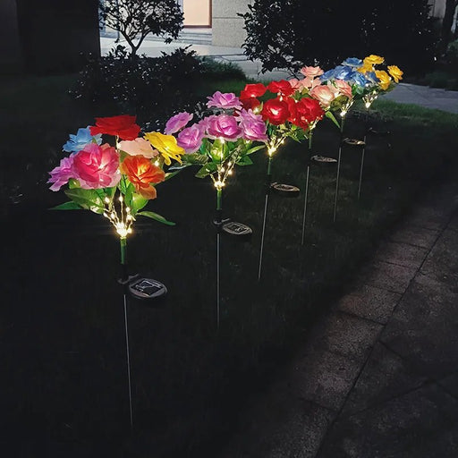 7 - Head Color Solar Rose Simulation Garden Light - Decoration Light for Pathway Patio Garden (1 Bundle) - Gear Elevation