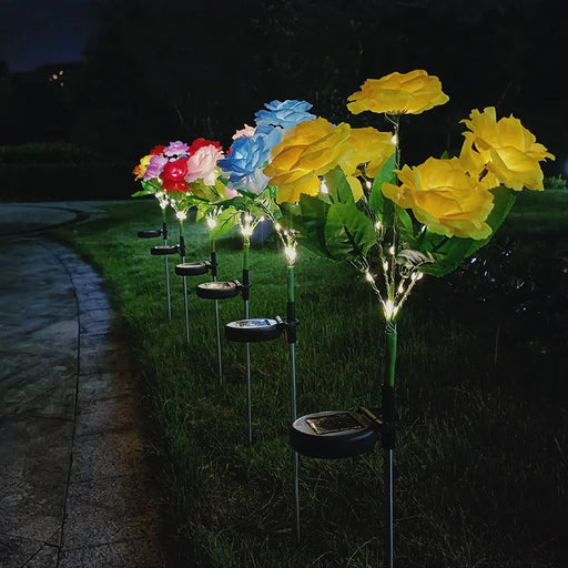 7 - Head Color Solar Rose Simulation Garden Light - Decoration Light for Pathway Patio Garden (1 Bundle) - Gear Elevation