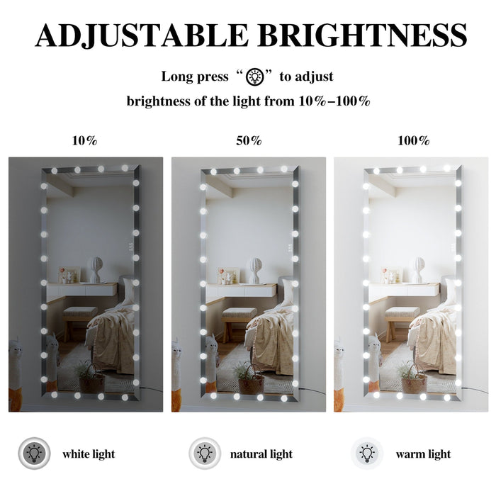 72x32 Inch Hollywood Full - body Mirror with Lights, Dressing Mirror with 3 Color Modes of Lighting, Standing Floor Mirror with Touch Controls. - Gear Elevation