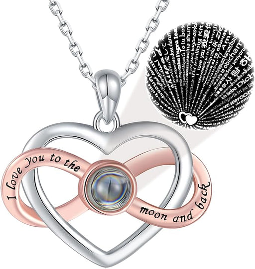 925 Silver 'I Love You' Projection Necklace – Infinity Heart Pendant with 100 Languages, Perfect Valentine's Gift for Her - Gear Elevation