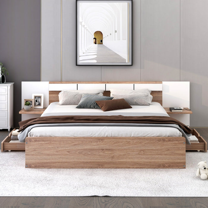 Queen Size Platform Bed with Headboard, Drawers, Shelves, USB Ports, and Sockets