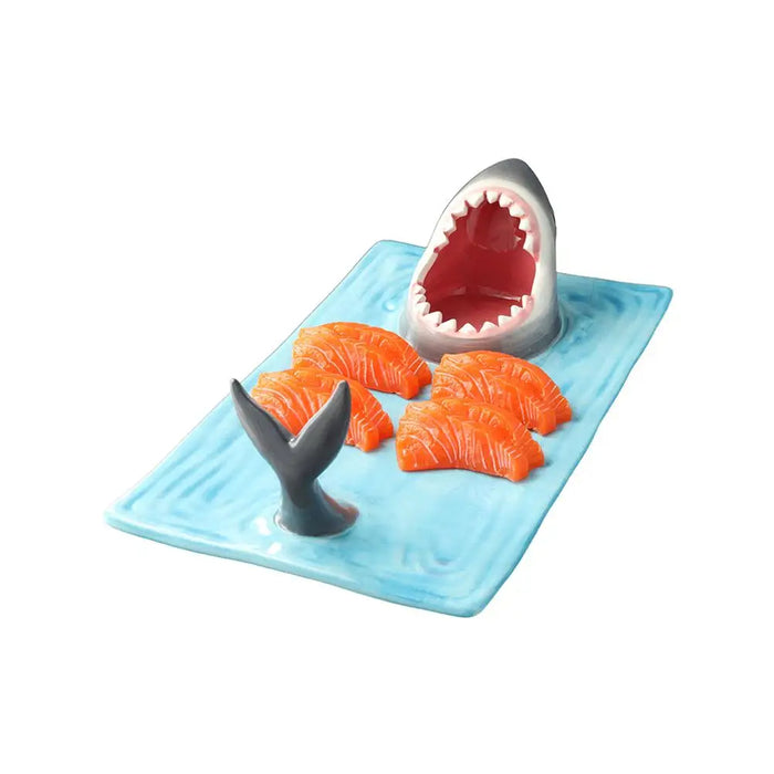 Ceramic Shark Sushi Plate – Shark-Shaped Rectangle Board for Desserts, Cheese, and Snacks