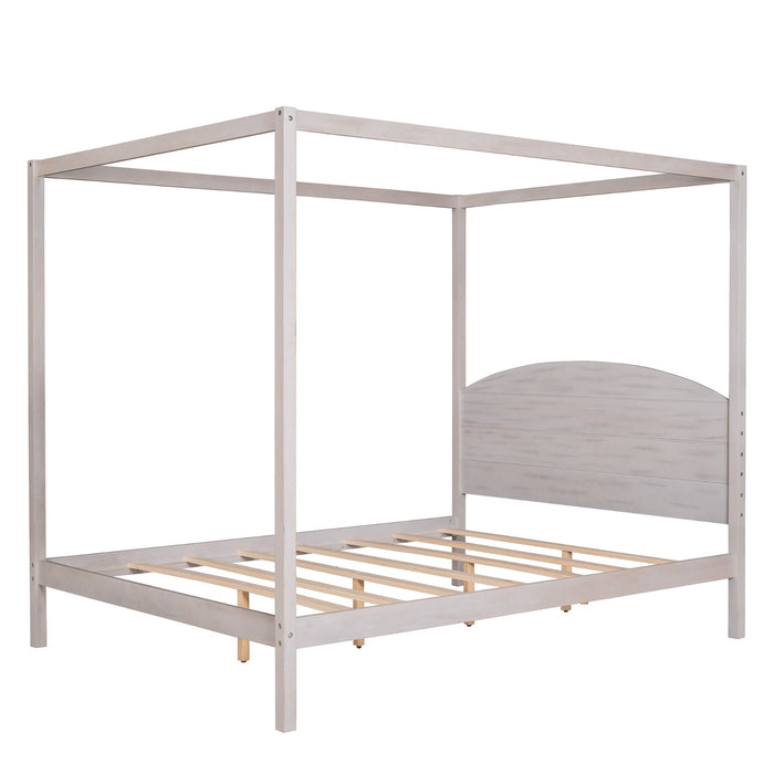 Queen Size Canopy Platform Bed with Headboard and Support Legs