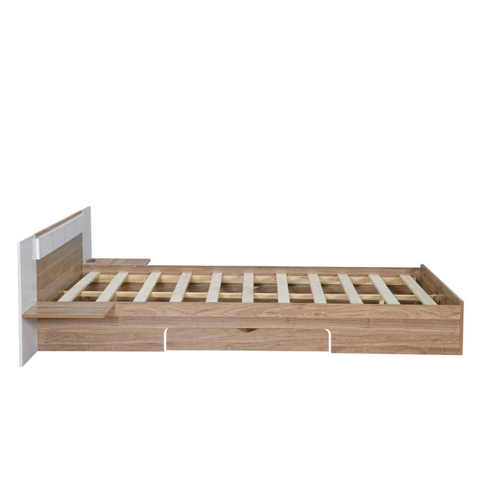 Queen Size Platform Bed with Headboard, Drawers, Shelves, USB Ports, and Sockets