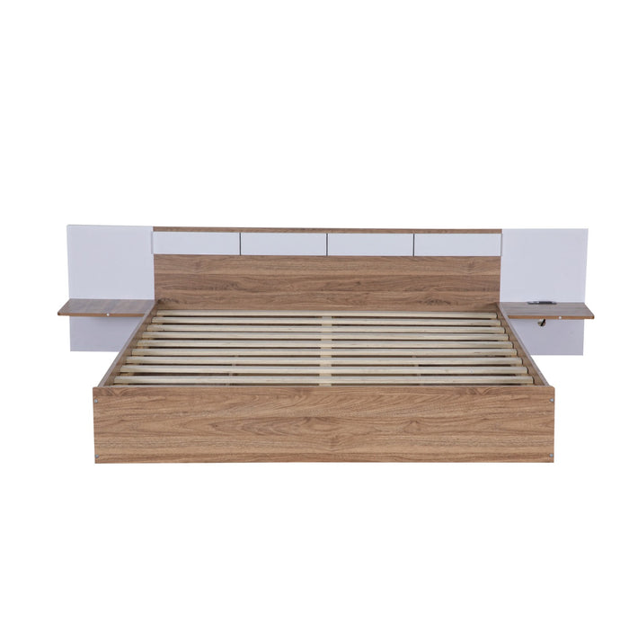 Queen Size Platform Bed with Headboard, Drawers, Shelves, USB Ports, and Sockets