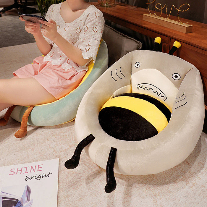 Solid Plush Square Mat Chair Cushion – Soft Cotton Padded Seat Mat for Office, Home & Outdoor Lounging Turtle Bee and Bee Shark Design