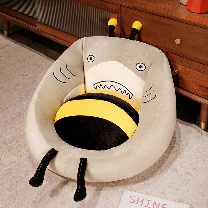 Solid Plush Square Mat Chair Cushion – Soft Cotton Padded Seat Mat for Office, Home & Outdoor Lounging Turtle Bee and Bee Shark Design