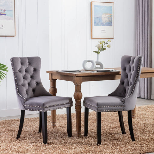 A&A Furniture Modern High - End Plush Solid Wood Velvet Soft Cushion Dining Chair with Wooden Legs and Nailhead Trim, 2 - Piece Set - Gear Elevation
