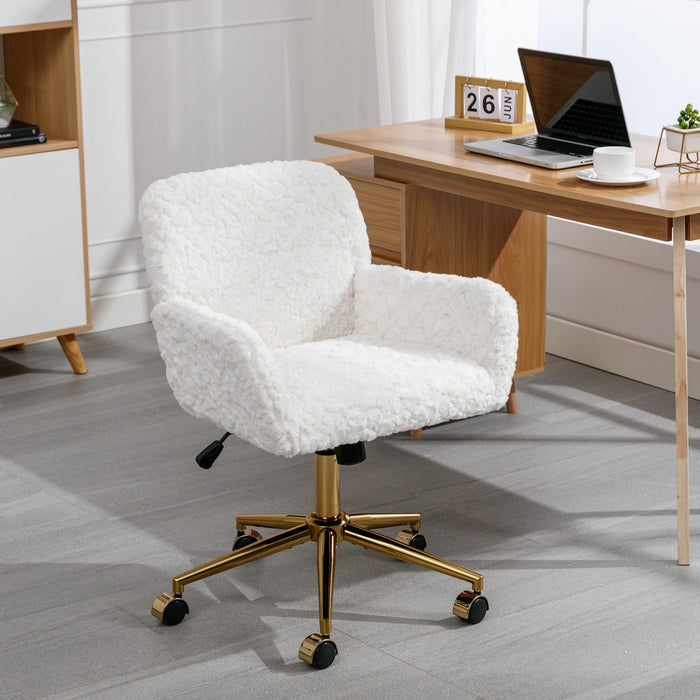Artificial Rabbit Hair Gold Metal Base Home Office Chair - Adjustable Rotating Office and Dressing Chair (beige) - Gear Elevation
