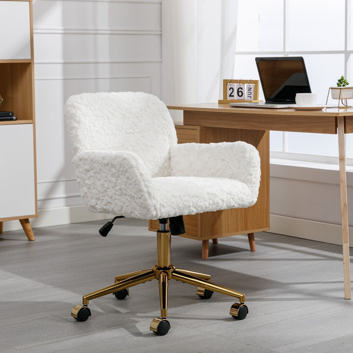 Artificial Rabbit Hair Gold Metal Base Home Office Chair - Adjustable Rotating Office and Dressing Chair (beige) - Gear Elevation