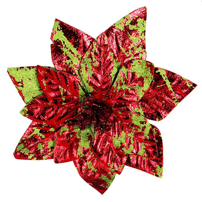 Glittering Artificial Pointsettia Flower Heads – Festive Christmas Tree Ornaments with Charming Berry Accents