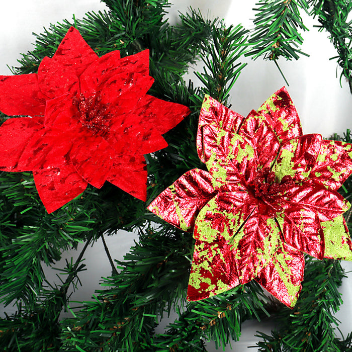 Glittering Artificial Pointsettia Flower Heads – Festive Christmas Tree Ornaments with Charming Berry Accents