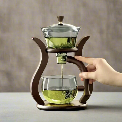 Automatic Kung Fu Glass Tea Set – Semi - Automatic Drip Teapot with Infuser & Magnetic Switch for Effortless Brewing - Gear Elevation