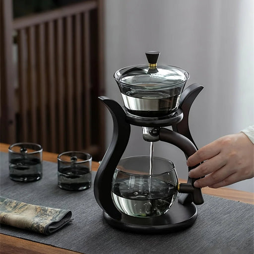 Automatic Kung Fu Glass Tea Set – Semi - Automatic Drip Teapot with Infuser & Magnetic Switch for Effortless Brewing - Gear Elevation