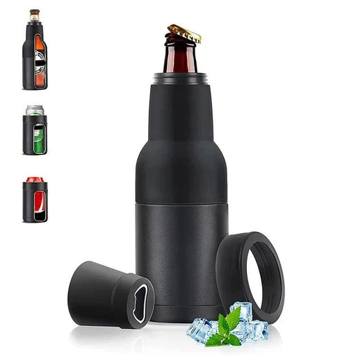 Beer Bottle And Can Cooler With Beer Opener - 3 in 1 Stainless Steel Insulated Bottle for Beer - Gear Elevation