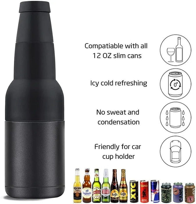 Beer Bottle And Can Cooler With Beer Opener - 3 in 1 Stainless Steel Insulated Bottle for Beer - Gear Elevation