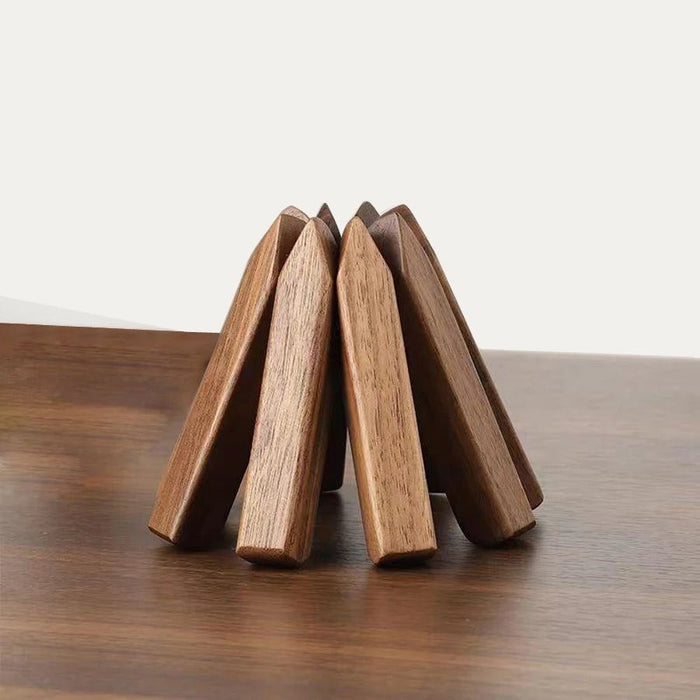 Black Walnut Foldable Christmas Tree Wooden Coasters – Creative Heat - Resistant Pot Mats & Kitchen Décor Accessories - Gear Elevation