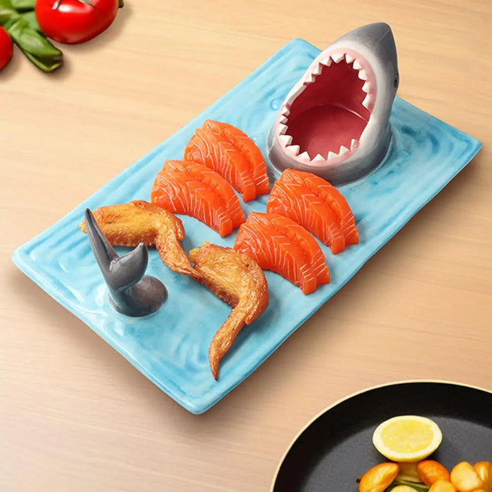 Ceramic Shark Sushi Plate – Shark-Shaped Rectangle Board for Desserts, Cheese, and Snacks