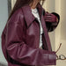 Burgundy Faux Leather Jacket for Women – Stylish Lapel Zipper Design and Long Sleeves for Autumn/Winter Street Fashion - Gear Elevation