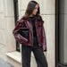 Burgundy Faux Leather Jacket for Women – Stylish Lapel Zipper Design and Long Sleeves for Autumn/Winter Street Fashion - Gear Elevation