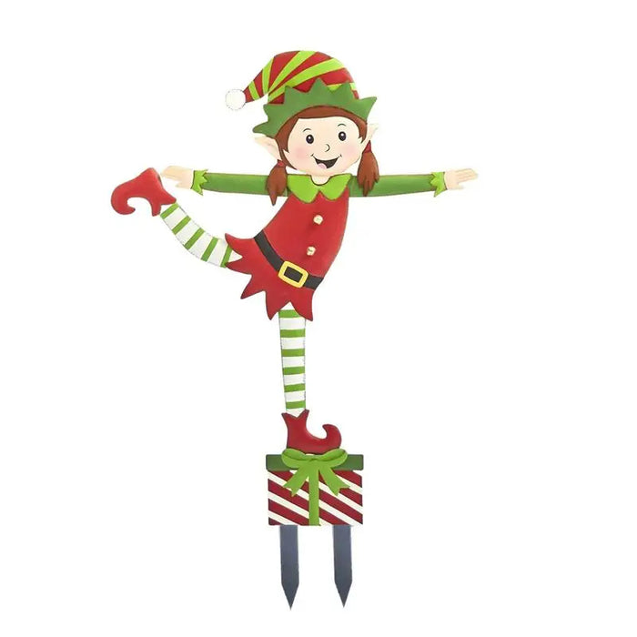 Metal Elf Garden Stake – Whimsical Gnome Yard Ornament for Enchanting Outdoor Holiday Décor